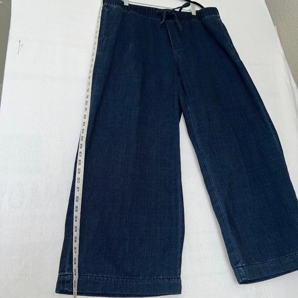 American Rag Cropped Wide Leg Denim Pants Drawstring Elastic Waist Blue Relaxed